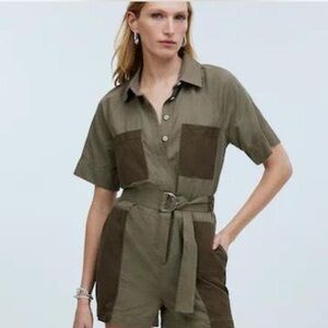 Madewell Olive Short Sleeve Jumpsuit